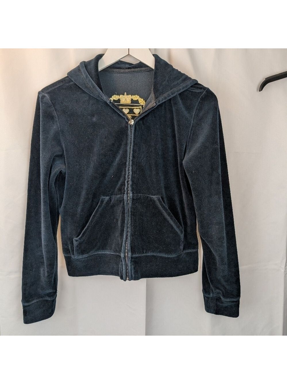 Juicy Couture Y2K very dark blue Hooded Zip-Up Jacket size L (by measurements)